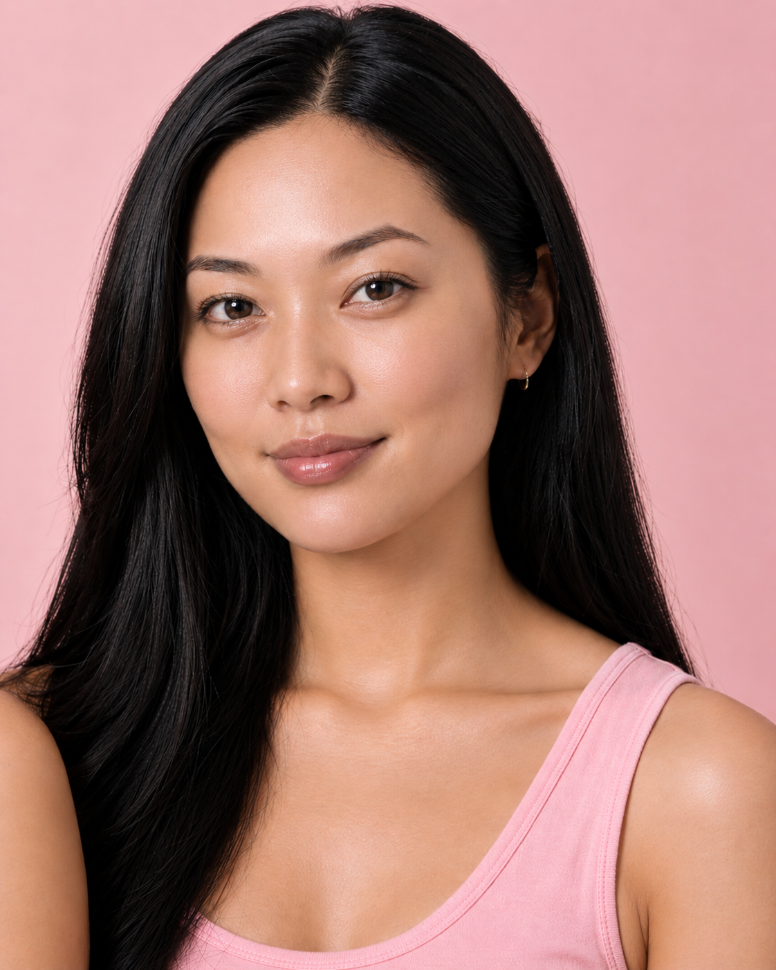 After skincare portrait of the same young South Asian woman with naturally hydrated and even-looking skin